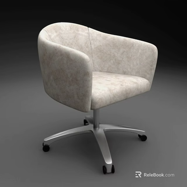 Modern Beige Fabric Office Chair With Curved Armrests And Silver Metal Base 3d model 