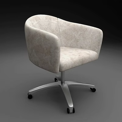 Modern Beige Fabric Office Chair With Curved Armrests And Silver Metal Base 3d model