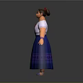 Traditional Female Game Character Wearing White Blouse And Blue Skirt With Purple Patterns