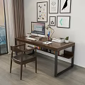 Modern Home Office Desk With Computer Lamp Books Small Plant And Decorative Paintings