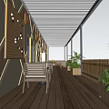 Cozy Hotel Chess Room With Wooden Floor Tables Chairs Green Plants And Misty Forest View