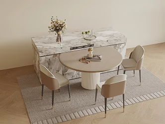 Modern Island Table Round Dining Table and Chair 3d model