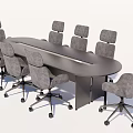 Large Conference Table With Gray Upholstered Rolling Chairs For Office Meeting Room