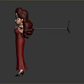 Cartoon Female Character In Red Dress With Red Hair Holding Camera And Fan