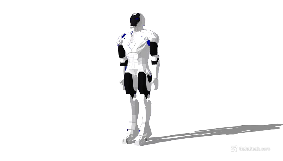 Game And Movie Robot Character With Mechanical Armor White Black Design And Blue Details 3d model 