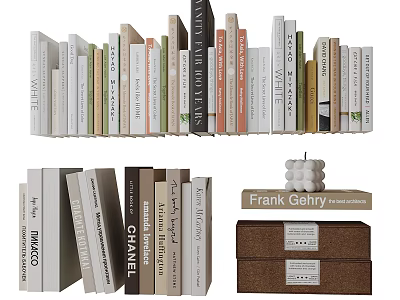 Stylish Books Magazines Arrangement With Colorful Spines And Decorative Storage Boxes 3d model