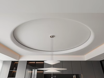 Modern Ceiling With Circular Design And Hanging Light 3d model