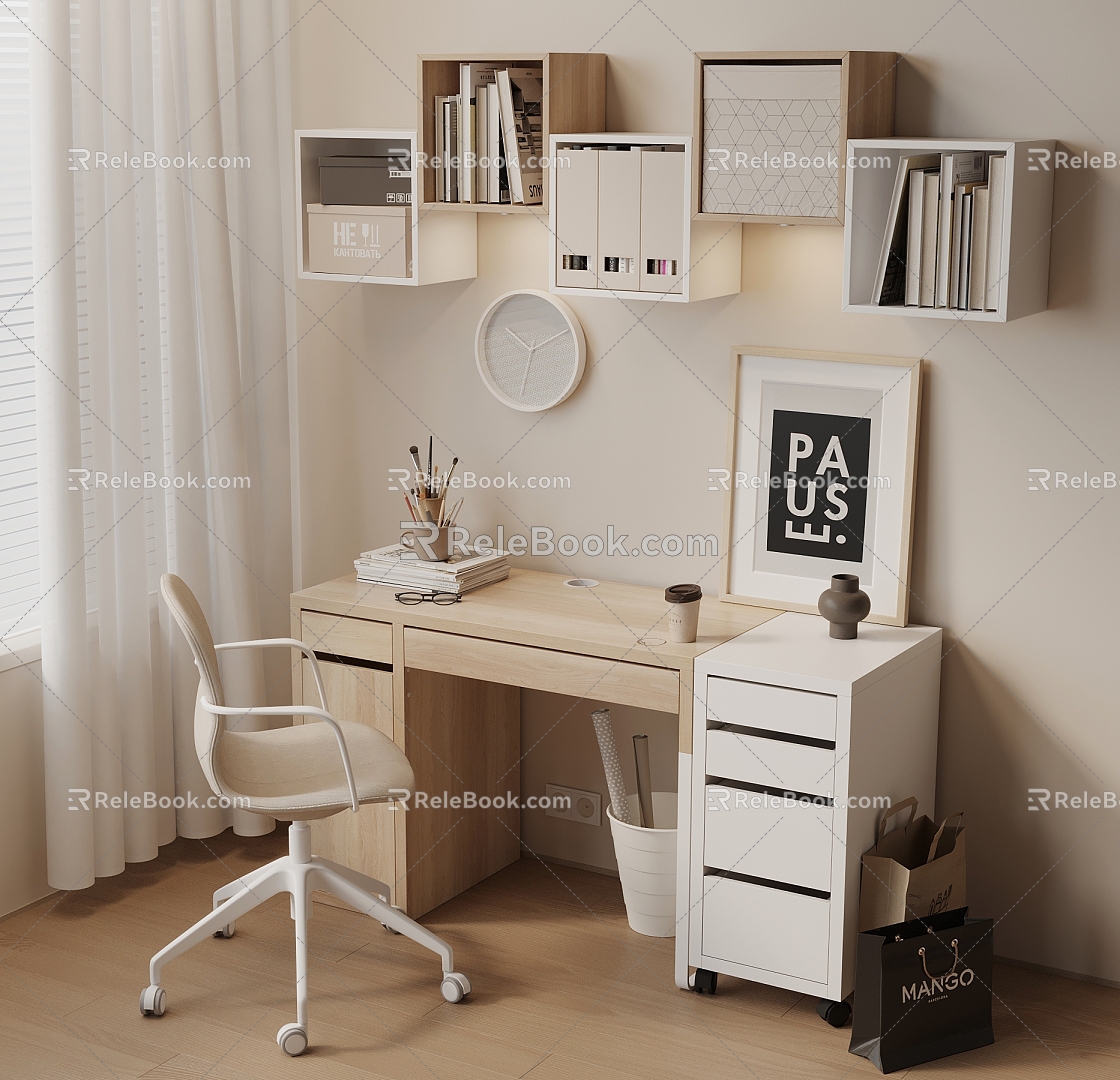 Cream Style Desk and Chair Storage Rack model