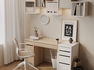 Cream Style Desk and Chair Storage Rack model