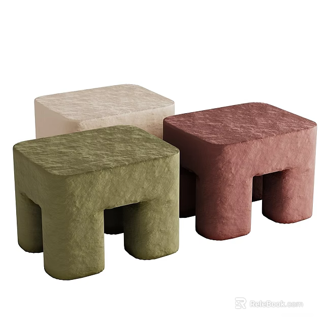 Modern Textured Sofa Stools in Three Colors Beige Green Red for Living Room 3d model 
