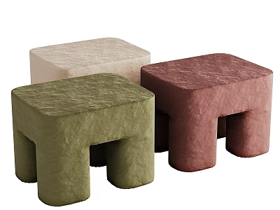 Modern Textured Sofa Stools in Three Colors Beige Green Red for Living Room 3d model