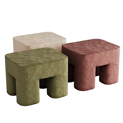 Modern Textured Sofa Stools in Three Colors Beige Green Red for Living Room 3d model