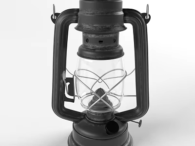 Vintage Candle Lamp With Black Metal Frame Glass Shade And Wire Guard 3d model