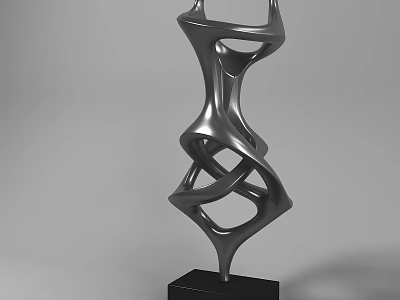 Modern Metallic Decorative Ornament Sculpture Set With Twisted Geometric Design And Black Base 3d model