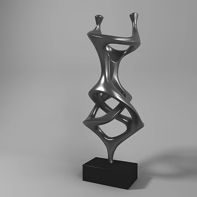 Modern Metallic Decorative Ornament Sculpture Set With Twisted Geometric Design And Black Base 3d model