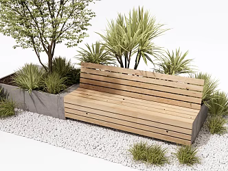 Outdoor landscape seat tree pool plant combination plant pile pebbles 3d model