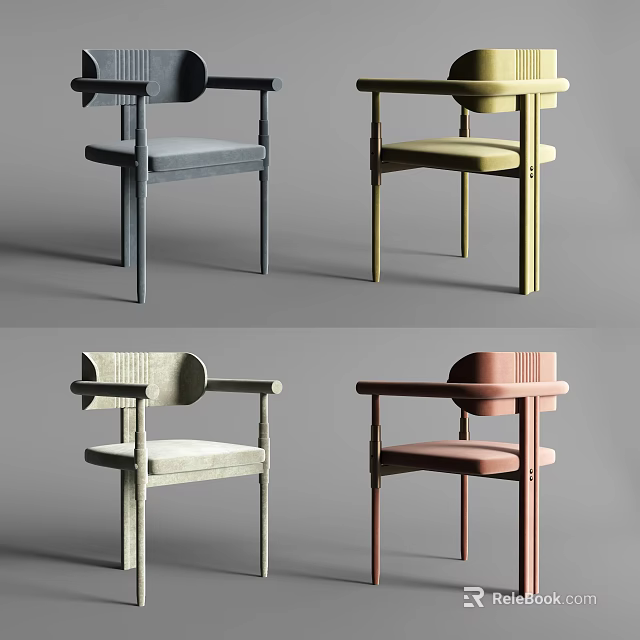 Modern Multicolor Armrest Dining Chairs With Fabric Seats And Wooden Frames 3d model