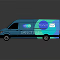 Blue SANCIA Transit Van With Brand Logo And Graphics Design 3d model