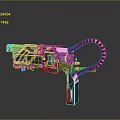 Futuristic Sci Fi Weapon With Gray Body Red Curved Tube And Green Indicators