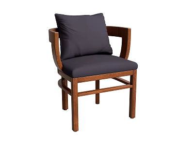 Stylish Modern Armchair Featuring Wooden Frame And Dark Blue Cushion Details 3d model