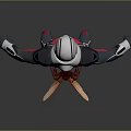 Back View of Red and Black Armored Superhero Character With Wasp Inspired Insect Wings 3d model