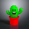 Cute Green Cactus With Smiling Face In Red Pot Cartoon Style Decoration