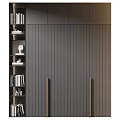 Contemporary Style Decorative Cabinet In Dark Gray With Vertical Stripe Panels And Golden Handles