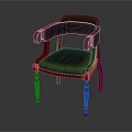 Elegant Red Wooden Accent Chair With Curved Armrests And Green Upholstered Seat
