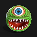 Green Monster Sphere With Single Large Blue Eye Open Mouth And Sharp White Teeth 3d model