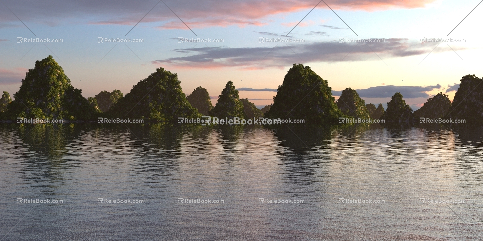 Modern Lake Guilin Landscape 3d model