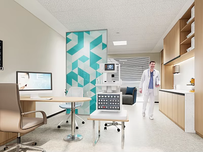 Modern Hospital Outpatient Clinic Interior Design With Medical Equipment And Doctor 3d model