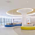 Modern Hospital Outpatient Clinic Interior Design With Bright Space Comfortable Sofas And Circular Column Lighting