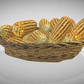 Fresh Yellow Corn Ears Arranged in Wicker Basket Healthy Vegetable 3d model