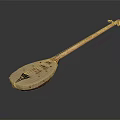 Traditional Wooden String Instrument With Long Neck Circular Body And Tuning Pegs