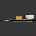 Creamy Coffee and Golden Cake Slice on White Plates with Silver Forks in Dark Background