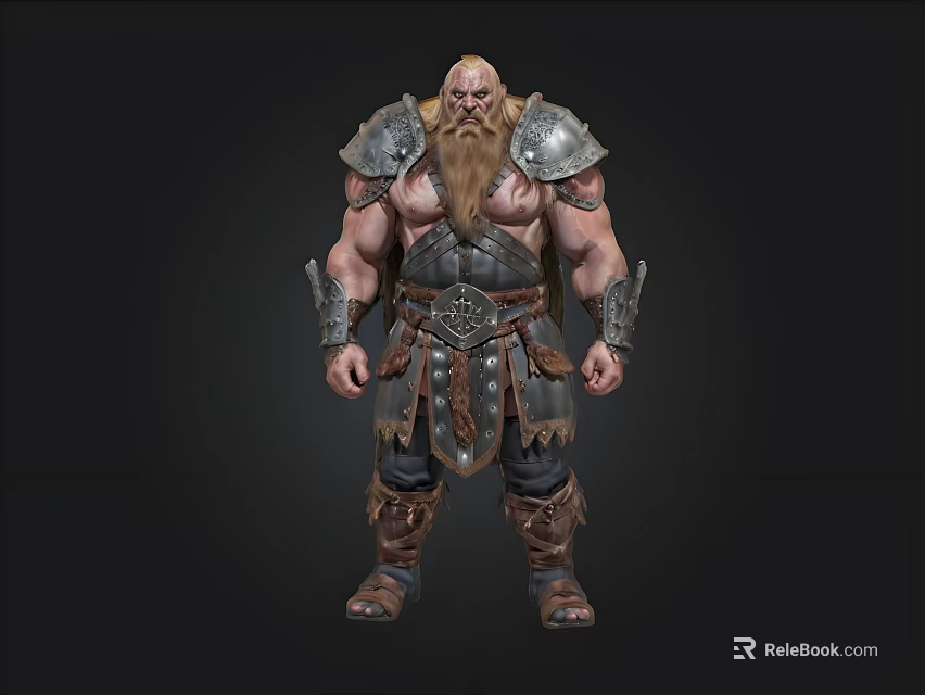 Powerful Muscular Bearded Fantasy Warrior Character In Detailed Ancient Armor 3d model 