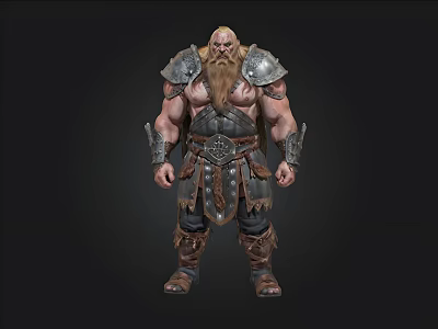 Powerful Muscular Bearded Fantasy Warrior Character In Detailed Ancient Armor 3d model