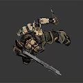Armored Character With Bear Head In Combat Gear Holding Futuristic Weapon Running Action Pose