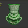 Ancient Ceramic Figure with Distinctive Headpiece Carved Eyes and Curved Arms