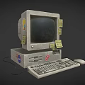Vintage Computer Setup With Monitor Case Keyboard Mouse Stickers Sticky Notes NASA 7UP Logos