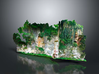 Garden Landscape with Natural Rock Formations Lush Green Vegetation and Calm Water Reflection 3d model