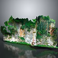 Garden Landscape with Natural Rock Formations Lush Green Vegetation and Calm Water Reflection