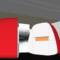 Modern Exhibition Hall Interior With Red Curved Furniture Metallic Walls And Open Space Design