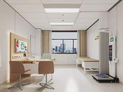 Modern Hospital Clinic Interior With Doctor Desk Patient Chairs And Examination Bed 3d model