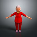 Woman With White Hair Wearing Red Outfit Necklace Bracelets And Purple Shoes