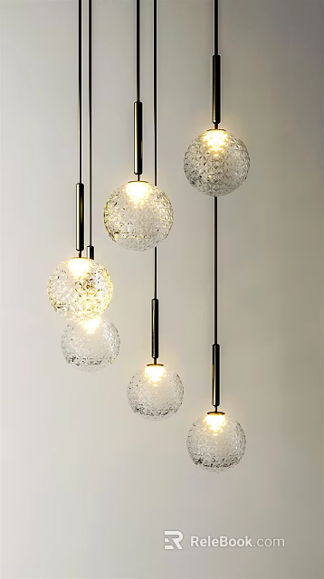 Modern Textured Glass Globe Pendant Lights With Black Metal Rods For Interior Decor 3d model 