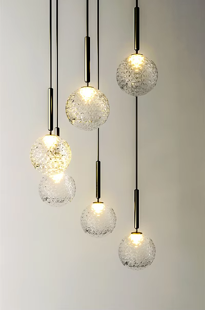 Modern Textured Glass Globe Pendant Lights With Black Metal Rods For Interior Decor 3d model