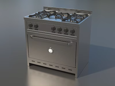 Modern Stainless Steel Gas Stove With Oven Multiple Burners And Control Knobs 3d model