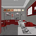 Red Themed Restaurant Storefront With Spicy Chicken Rice Mixed Noodles And Happy Food
