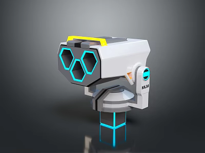 Sci Fi Energy Weapon With White Body Yellow Top Blue Hexagons And Glowing Base 3d model